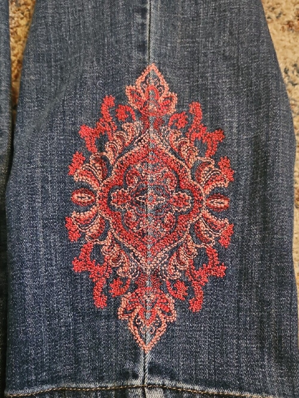 Chico's So Slimming Girlfriend Jeans Size 2 (US 12) Embroidered Boho Ankle - Picture 4 of 13